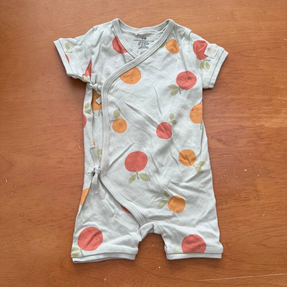 H&M Kimono Style Romper 3 Months Gender Neutral Baby Boy Orange Fruit Print